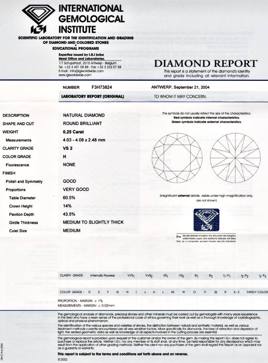 Foto 9 - 1A Diamant, IGI!!, Brillant 0,25ct Wesselton H VS2, D5499