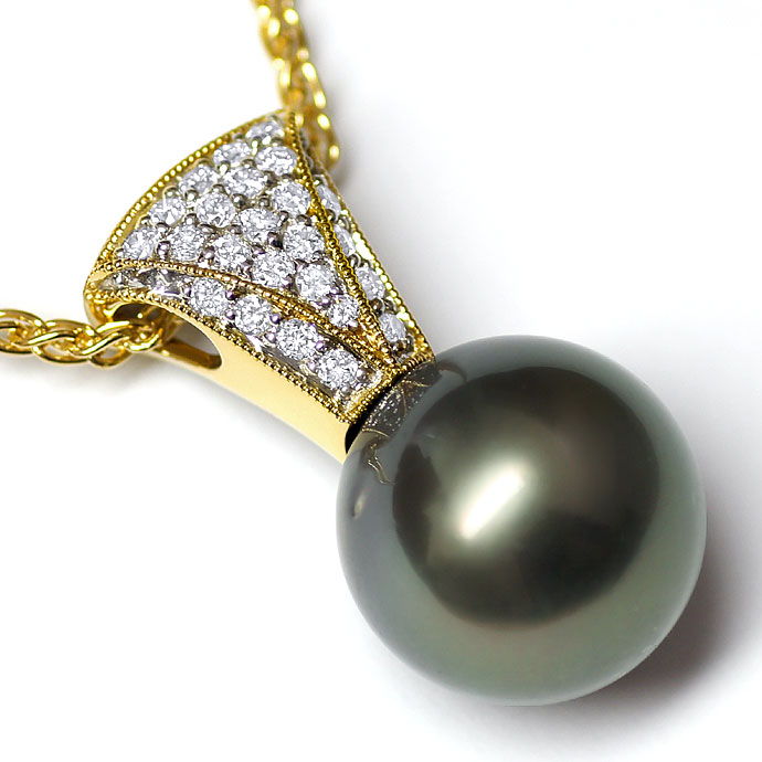 Foto 2 - Riesige 13 mm Tahiti Perle an Brillant-Collier 18K Gold, S1112