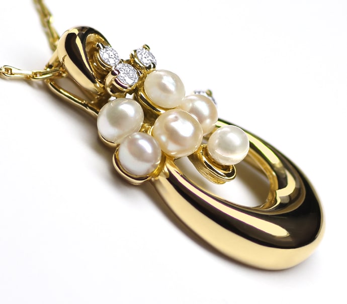 Foto 2 - Zauberhaftes Goldcollier Perlen Brillanten, S2802