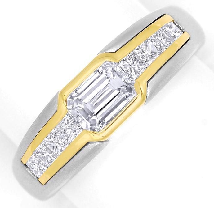 Foto 2 - Platin-Gold-Ring mit Emerald Cut und Princess Diamanten, S9747