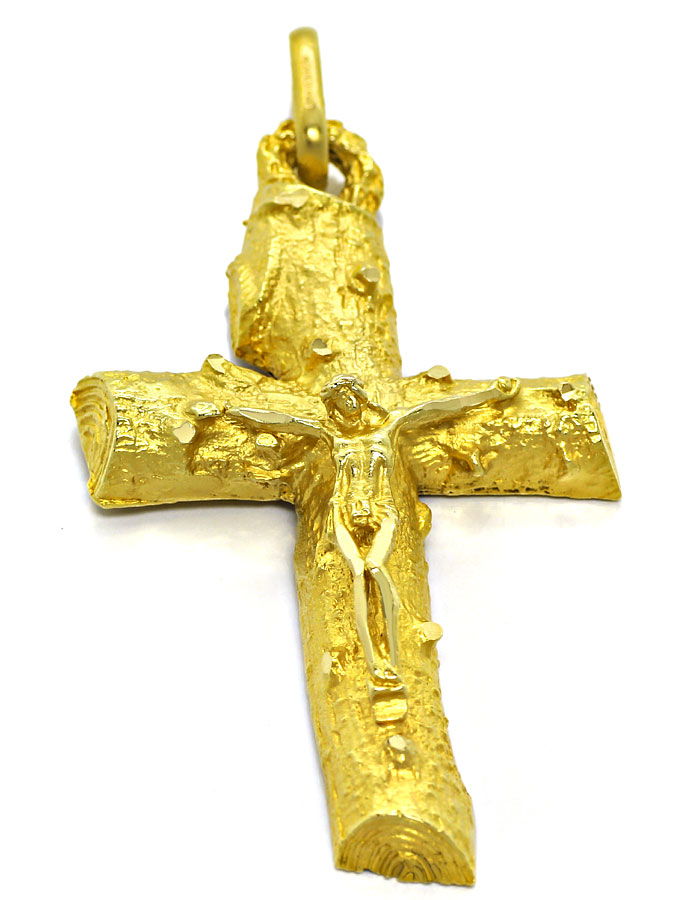 Foto 1 - Plastischer Kreuzanhänger mit Jesus massiv 18K Gelbgold, S9861